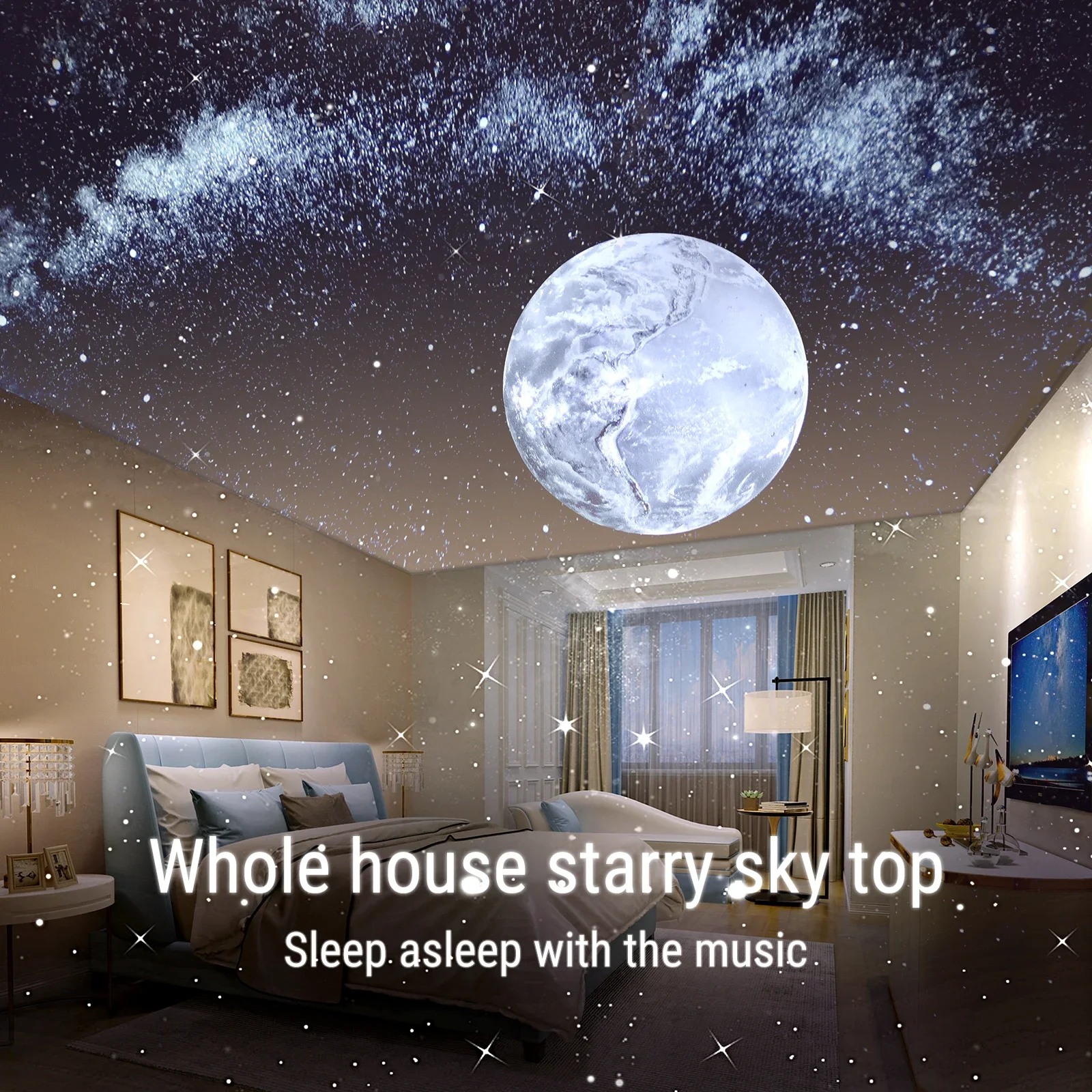 AKIMID Pickup Starry Night Projection Lamp Starry Night Top Ambient Light Bedroom Kids HD Focus Full Sky Stars