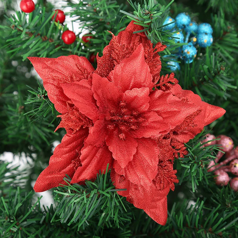 2/6/8PCS Glitter Künstliche Weihnachten Blumen Weihnachtsbaum Dekorationen für Zuhause Gefälschte Blumen Weihnachten Ornamente Neue jahr Dekor