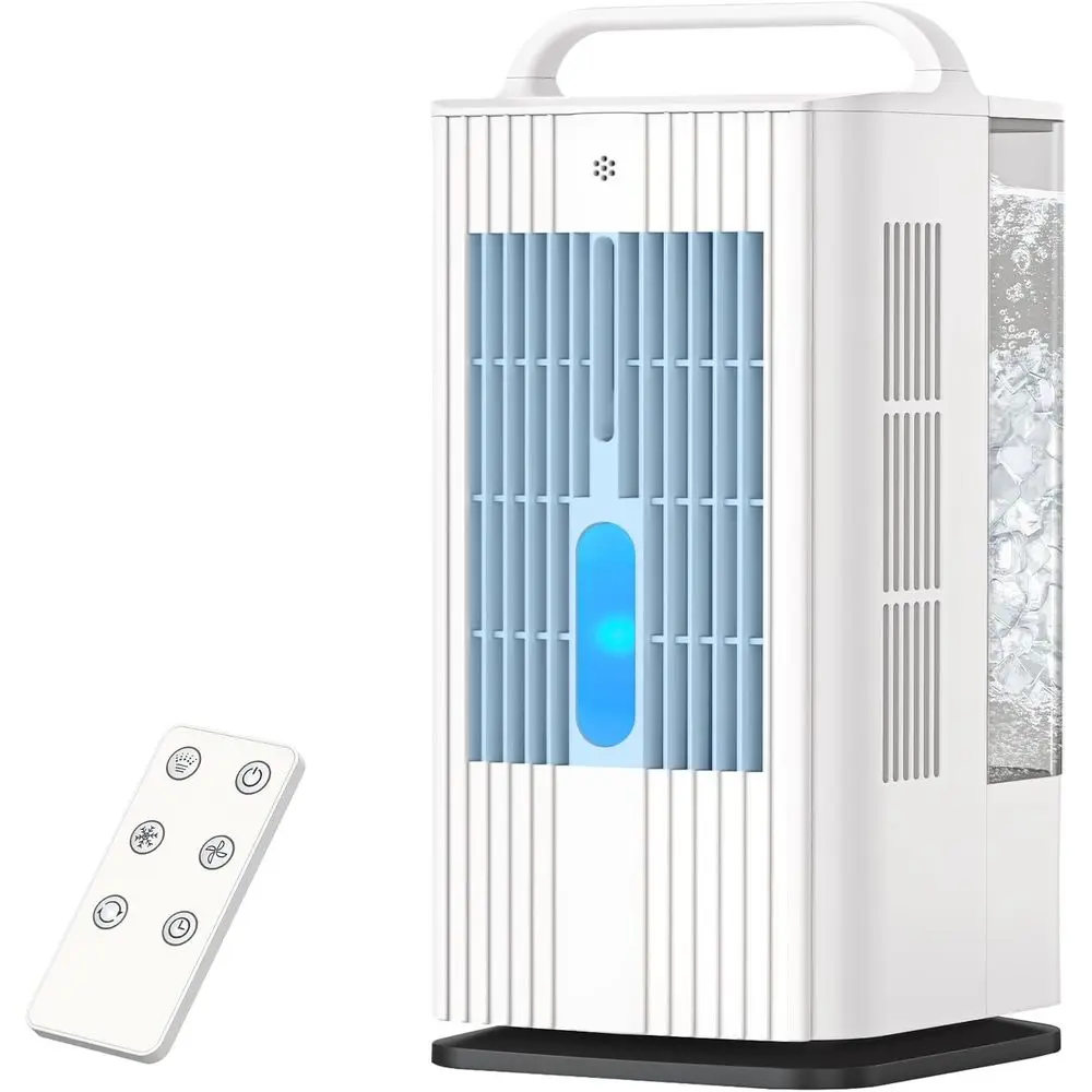 

Portable 4-in-1 Air Conditioner: 1700ml Tank, 120° Oscillation, 16.5t Remote, 3-Speed Cooling with 7 LED Lights and 1-7H Timer f
