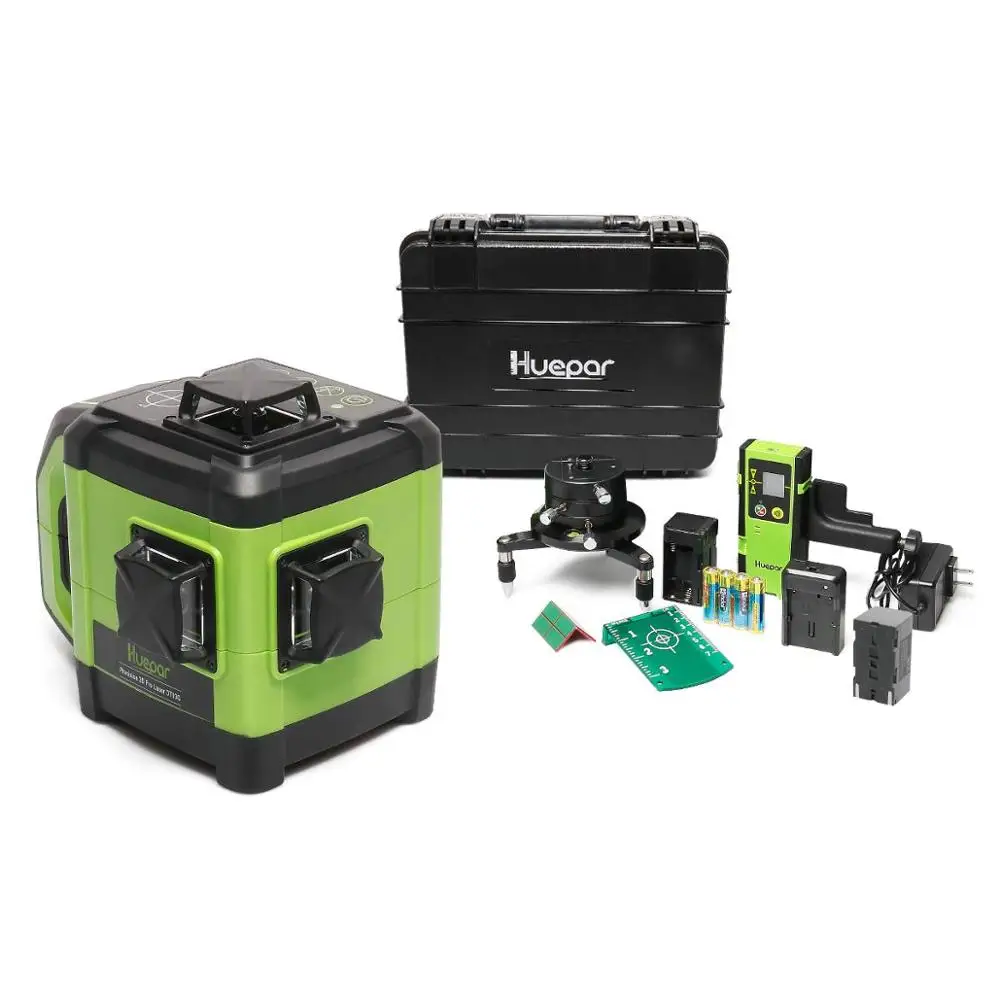 HUEPAR Electronic leveling DT03G,Visibility Adjustable,Dual Slope Function 12 Cross Line Green 3D Laser Level with Receiver