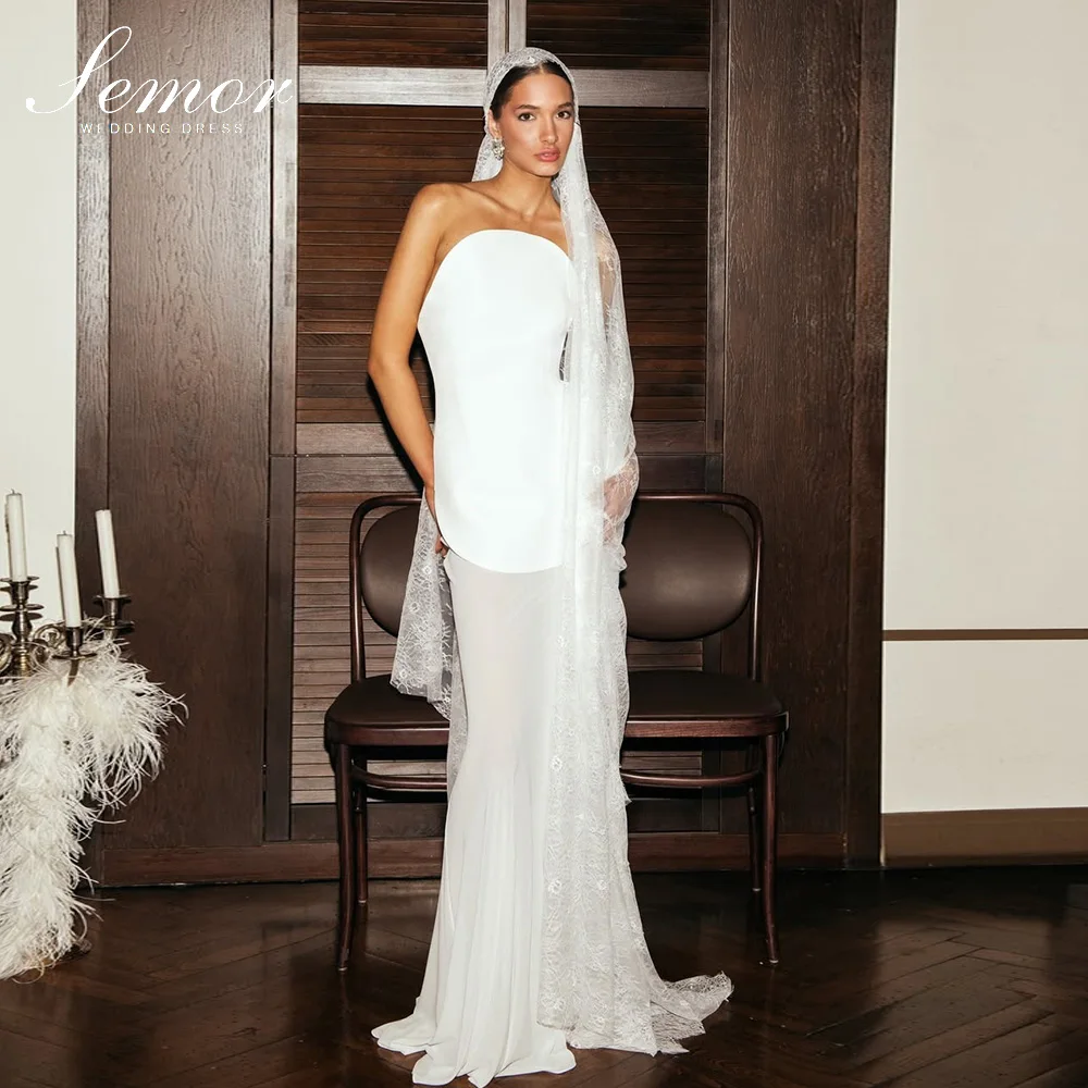 Semor Sexy transparent Strapless Sleeveless Wedding Dresses with shawl Mermaid Bridal Gown 2026 vestido de novia Customized
