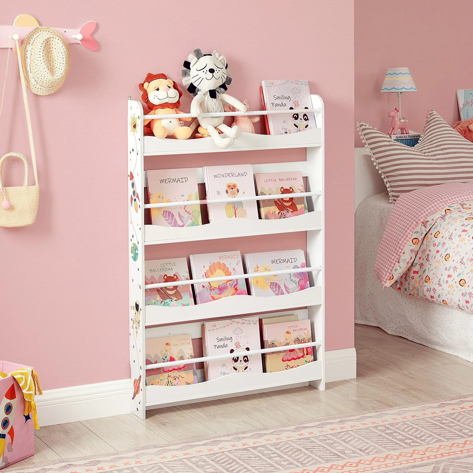 SONGMICS Estante de pared para niños, estante de pared, organizador para habitación infantil, sala de juegos, escuela, ahorro de espacio, blanco