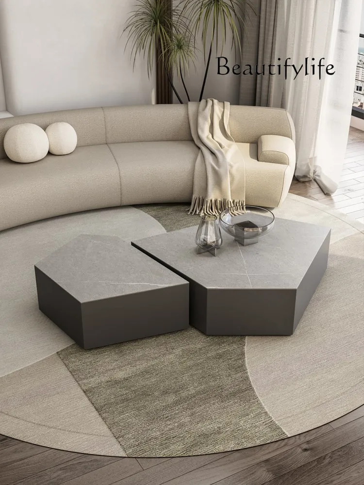 

Nordic Light Luxury Polygon Simple Design Geometric Special-Shaped Stainless Steel Creative Tea Table Combination