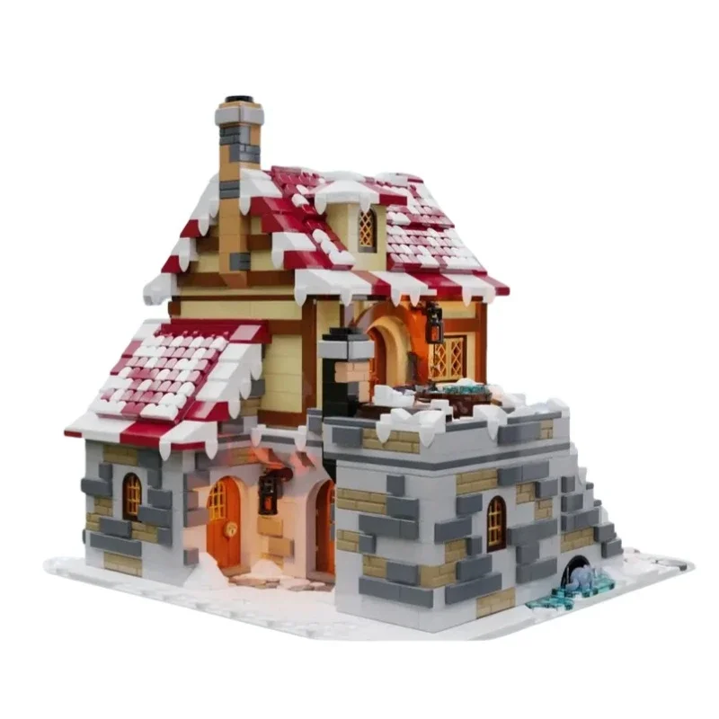 Modelo Medieval Street View, ladrillos de construcción MOC, la taberna bajo la nieve, tecnología, regalos, vacaciones, montar, juguetes para niños, traje