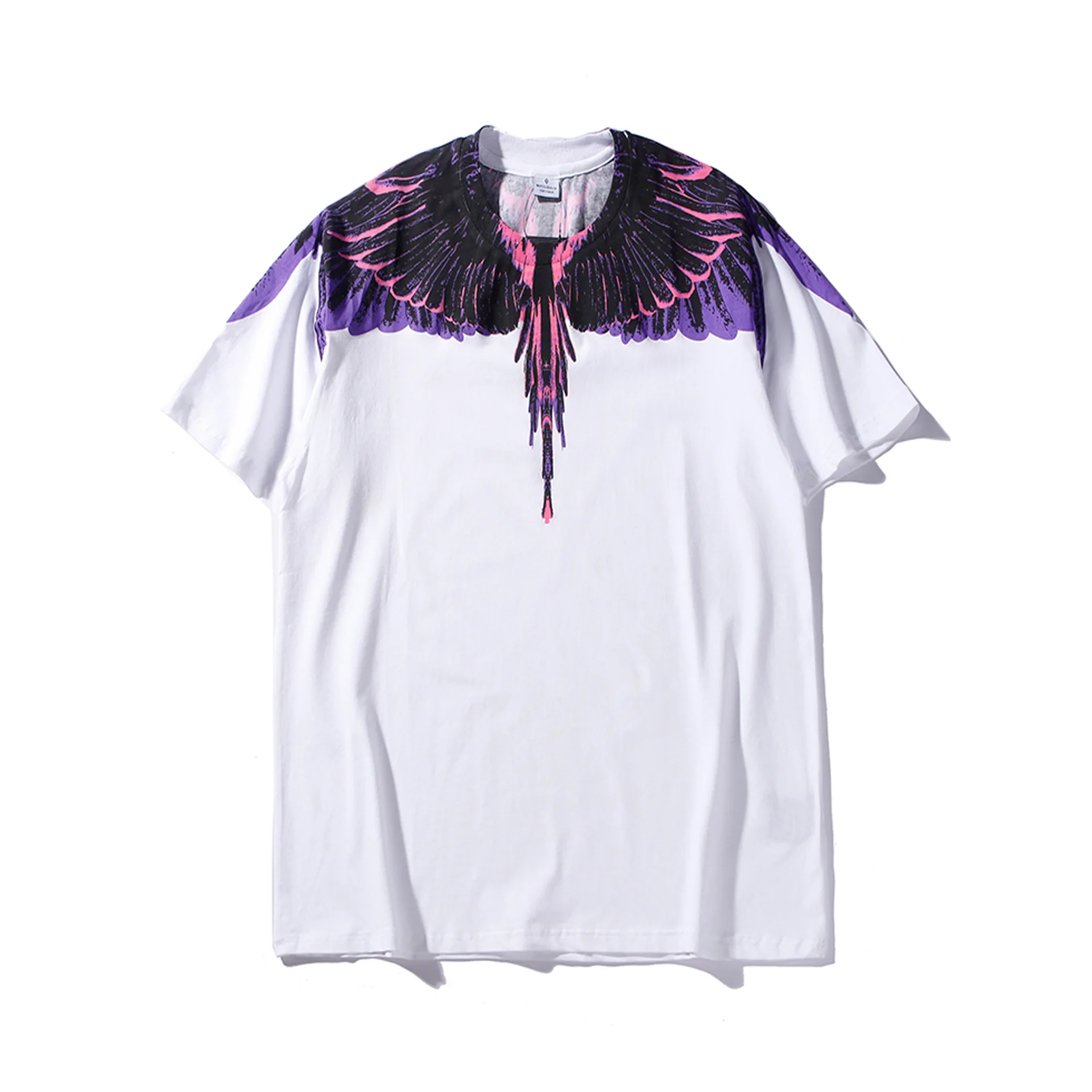 Marcelo Burlon 26SS High-Quality Short-Sleeved Classic Phantom Wings T-Shirt - Colorful Feathers Lightning Water Drops Couple