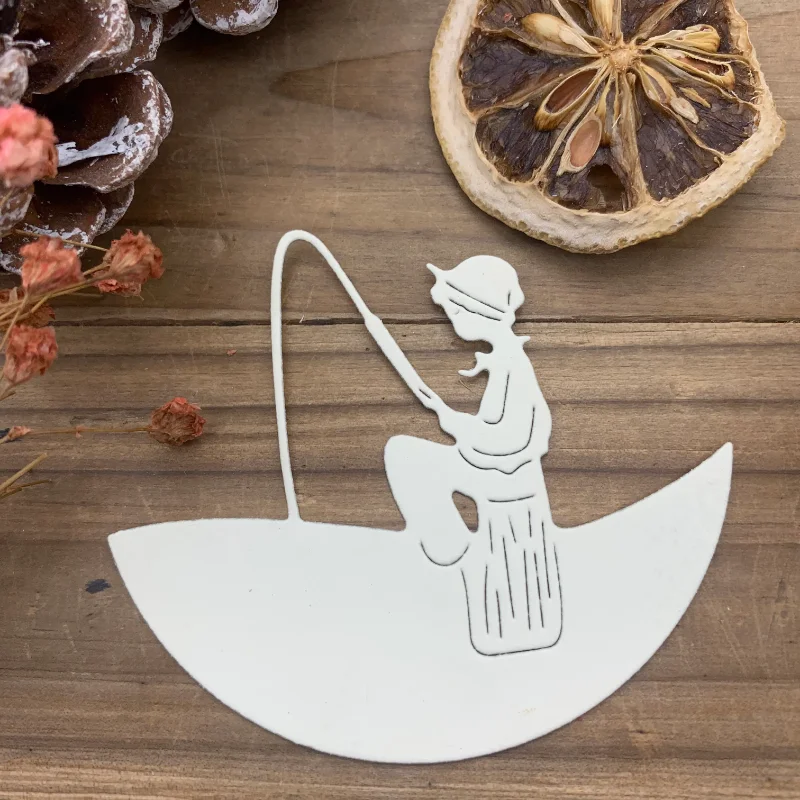 Fishing boy circle frame Metal Cutting Dies Stencils For DIY Scrapbooking Decorative Embossing Handcraft Die Cutting Template