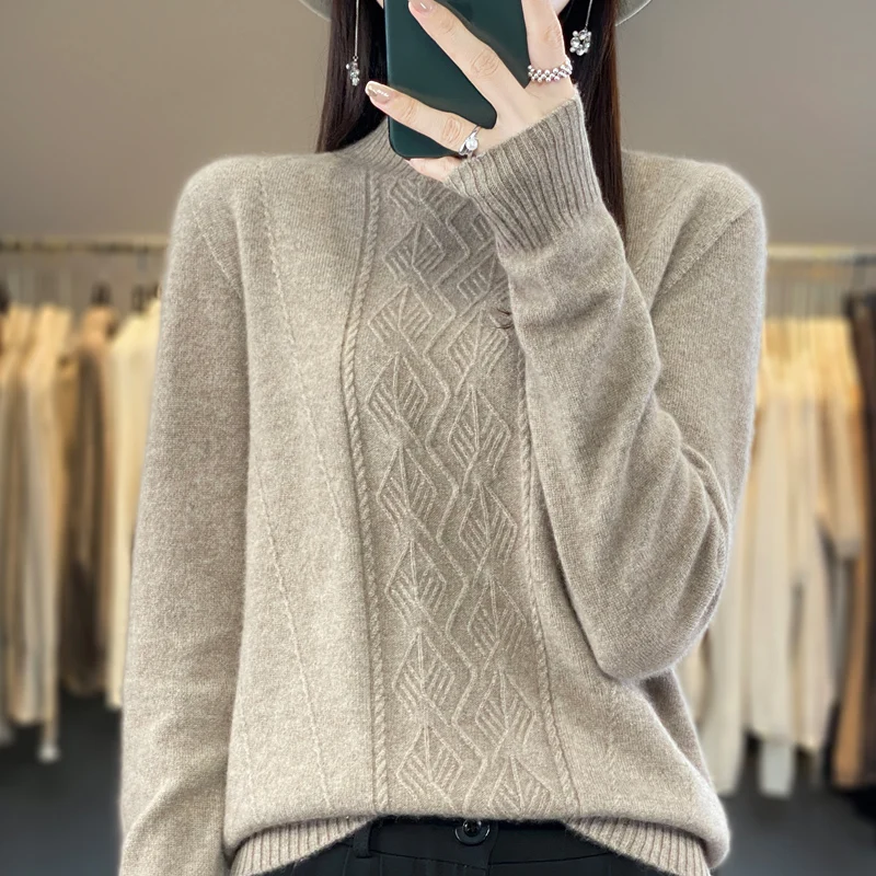 

First-line ready-to-wear Merino wool jumper autumn and winter new cashmere sweater women's o collar warm bottom knit shirt top