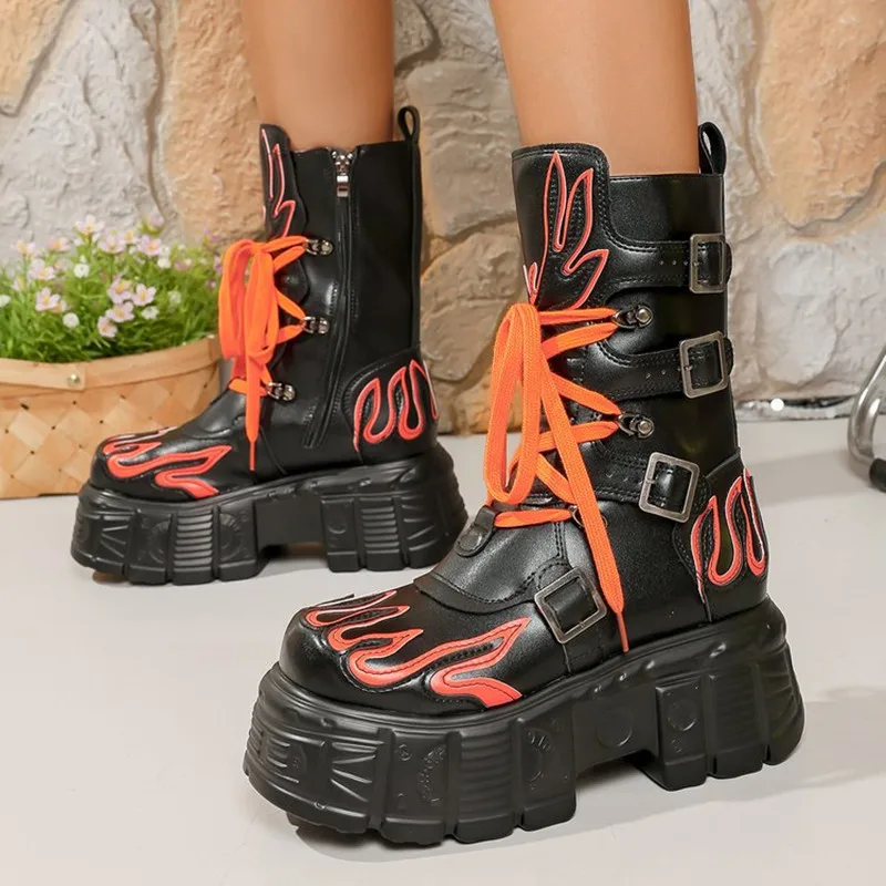 Nuevas Botas de Rock Retro de Moda, Estilo Punk Español Oscuro, con Plataforma Metálica y Suela Gruesa, de Tubo Medio, para Hombre y Mujer, 2026
