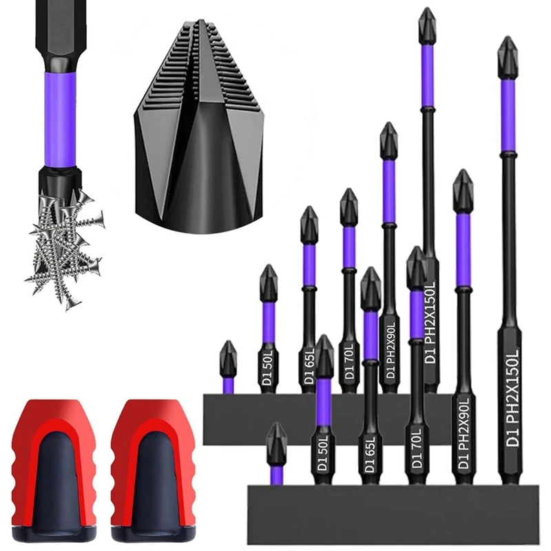 12Piece High Hardness And Strong Magnetic Bit Anti-Shock Strong Magnetic Non-Slip Bit Magnetic Drill Screwdriver Bits Black