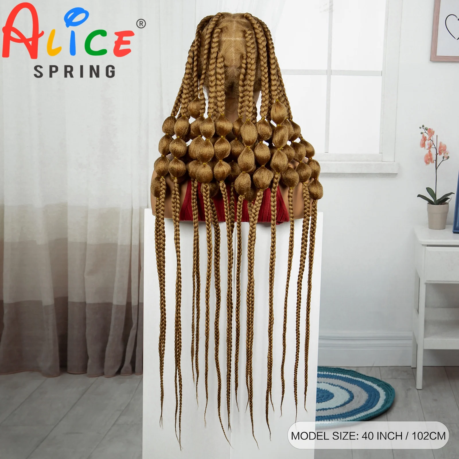 40 Inches Ombre Synthetic Full Lace Braided Wig Synthetic Knotless Handmade Bantu Braids Lace Wig With Baby Hair For Black Women