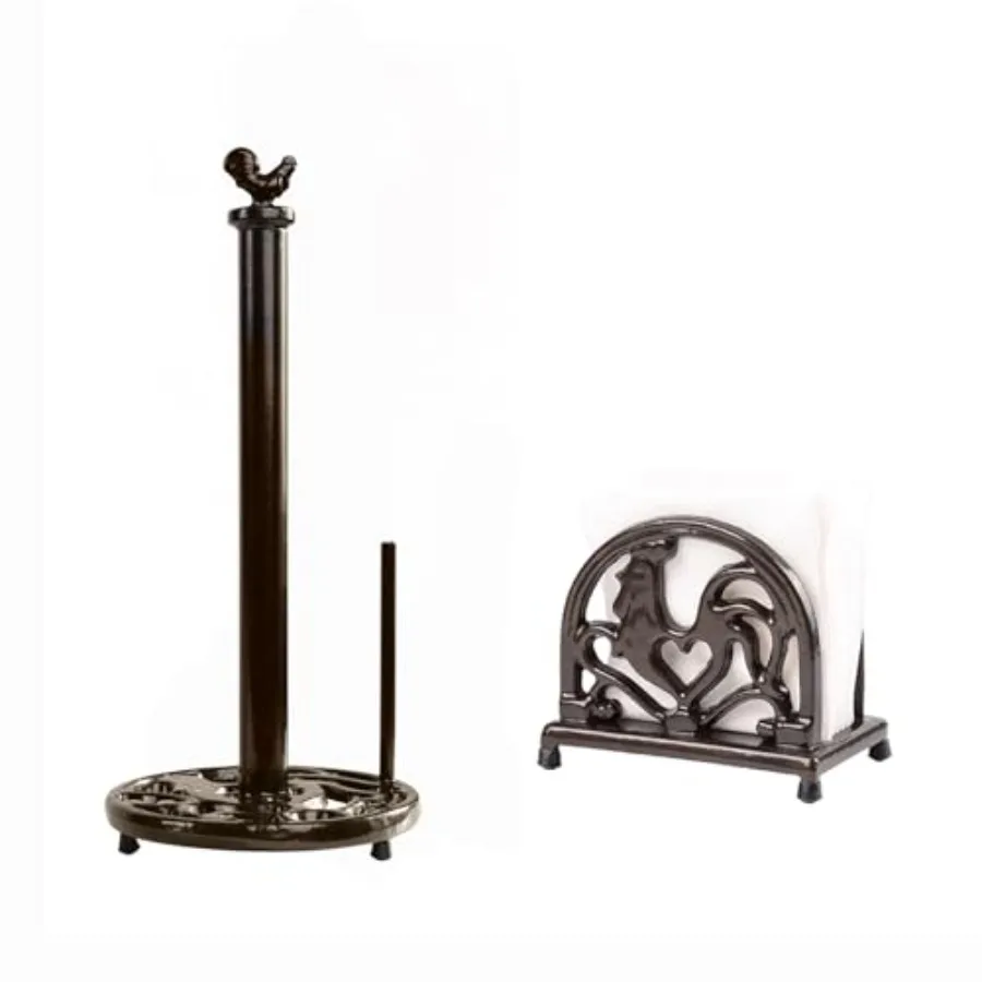 

Paper Towel Holder and Napkin Holder Set - Vintage Cast Iron Coffee Gold Rooster Paper Towel Holder and Napkin Holder for Table