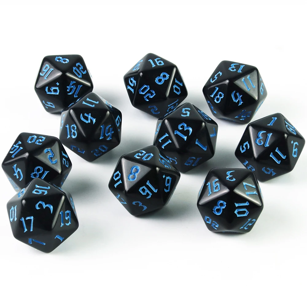 10pcs D20 Dice Set Glitter/ Opaque 20 Sided Polyhedral Dices for Party Game D&D RPG Role Playing Game