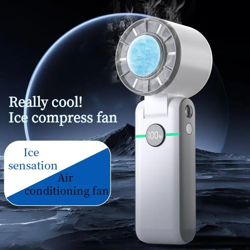 2026 New Upgrade Handheld Portable Fan, Ice Cooling Fan, High Speed, Rechargeable, 5000mAh, 18H Max, LED Display, 5-Speed, 90° F
