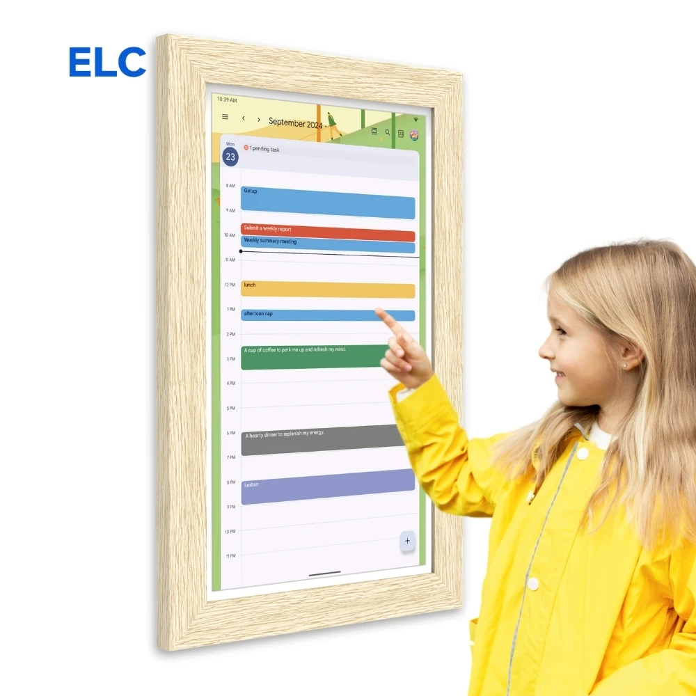 Wall Mounted Digital Calendar 21.5 Inch Touch Screen Android 14 Tablet Wood Digital Calendars And Reminders Smart Wall Calendar