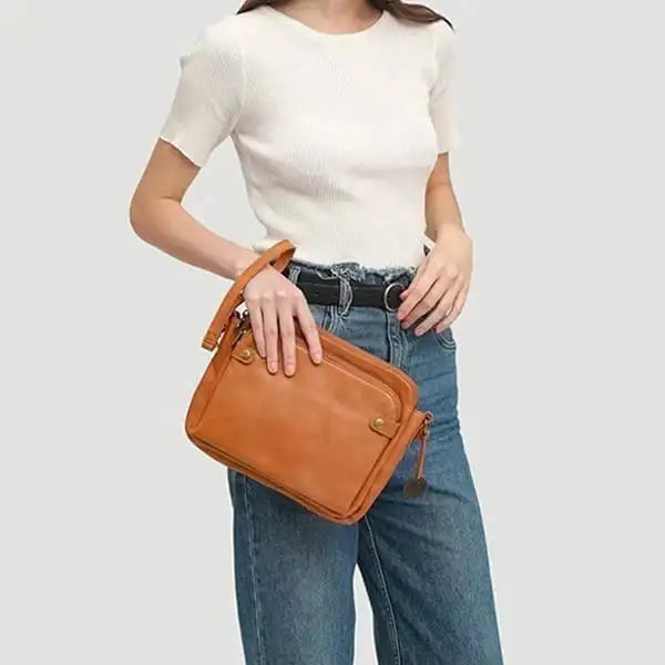 Crossbody Leather Shoulder Bags and Clutches Women's Three-Layer PU Leather Crossbody Shoulder Bag, Ladies Zip Satchel Bags