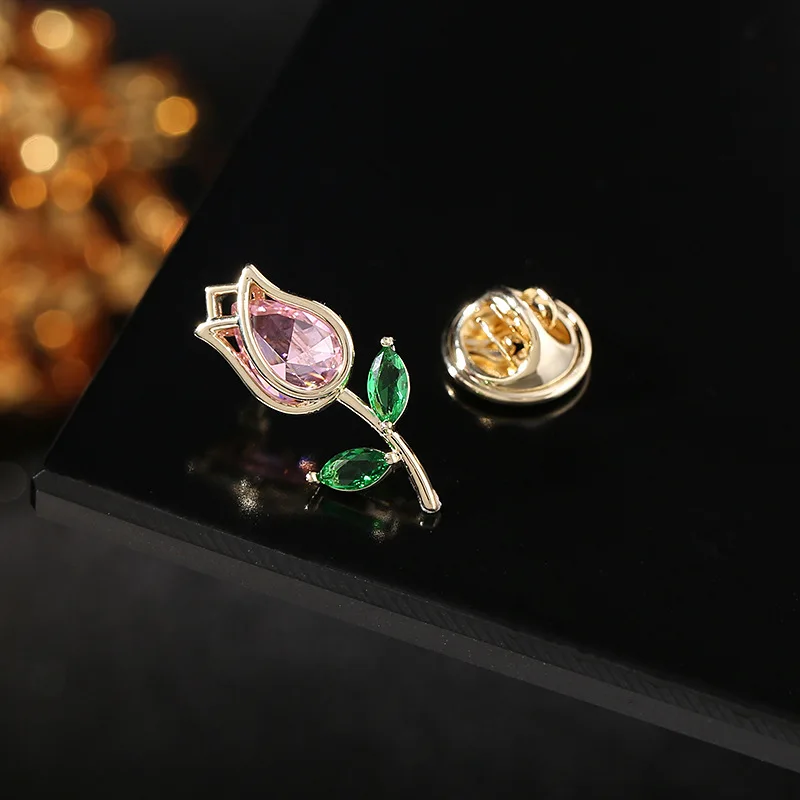 Высококачественная нишевая герметичная брошь-кардиган, элегантная булавка с цветком циркона для надевания воротника, булавка-тюльпан