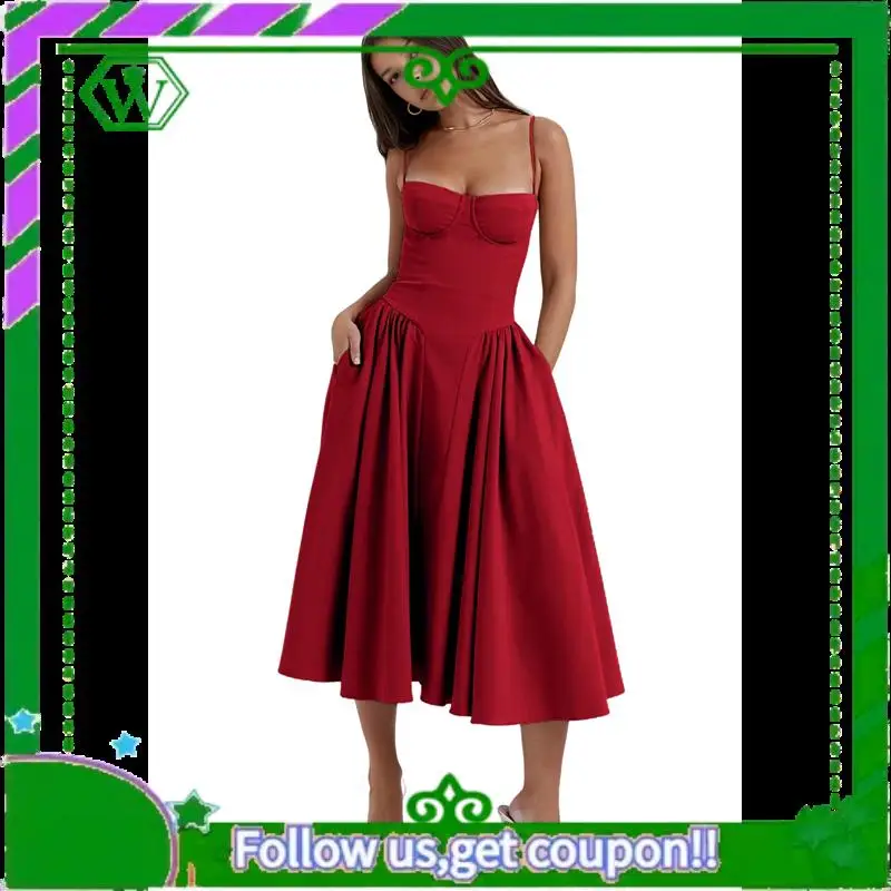 A18P-Abito estivo da donna 2025 con cinturino per spaghetti Boho Fit Slim Fit Beach Sundress