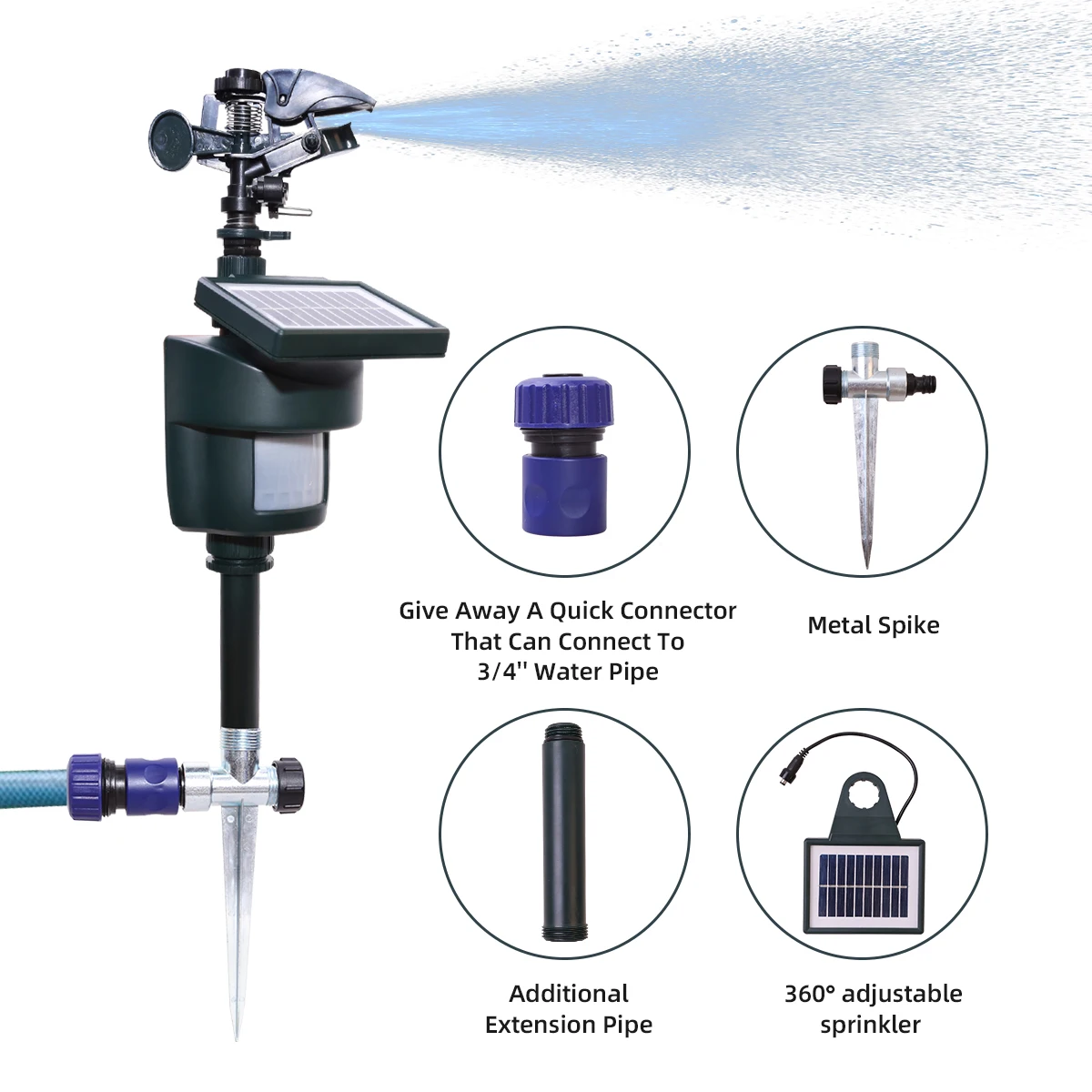 Repelente de agua para animales con energía solar, repelente de animales ultrasónico, pulverizador para el control de plagas, dispositivo de nebulización con energía solar