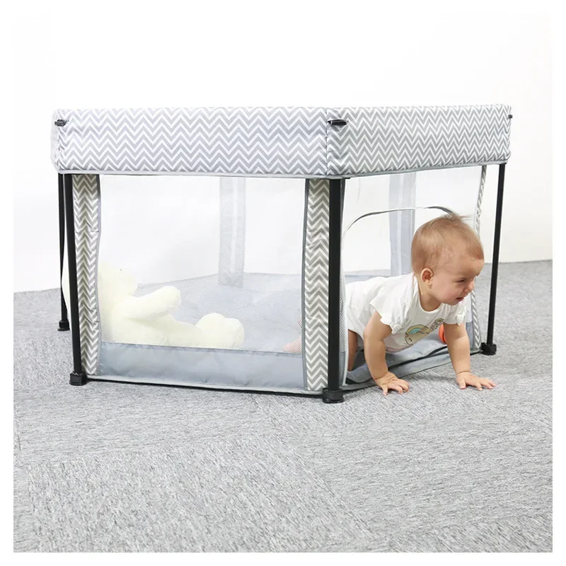 Nordic ins hexagonal folding baby bed portable mesh game fence dual-use gray toddler crawling playpen