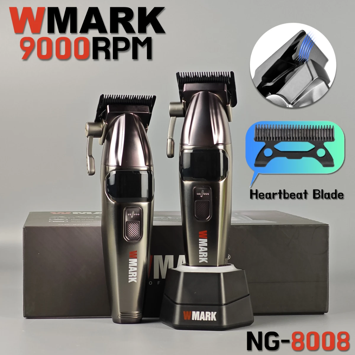 ماكينة قص الشعر الكهربائية الاحترافية WMARK NG 8008 9000 دورة في الدقيقة ماكينة تشذيب الشعر للرجال بقدرة 3200 مللي أمبير في الساعة DLC شفرة منحنية مع قاعدة لصالون الحلاقة #2