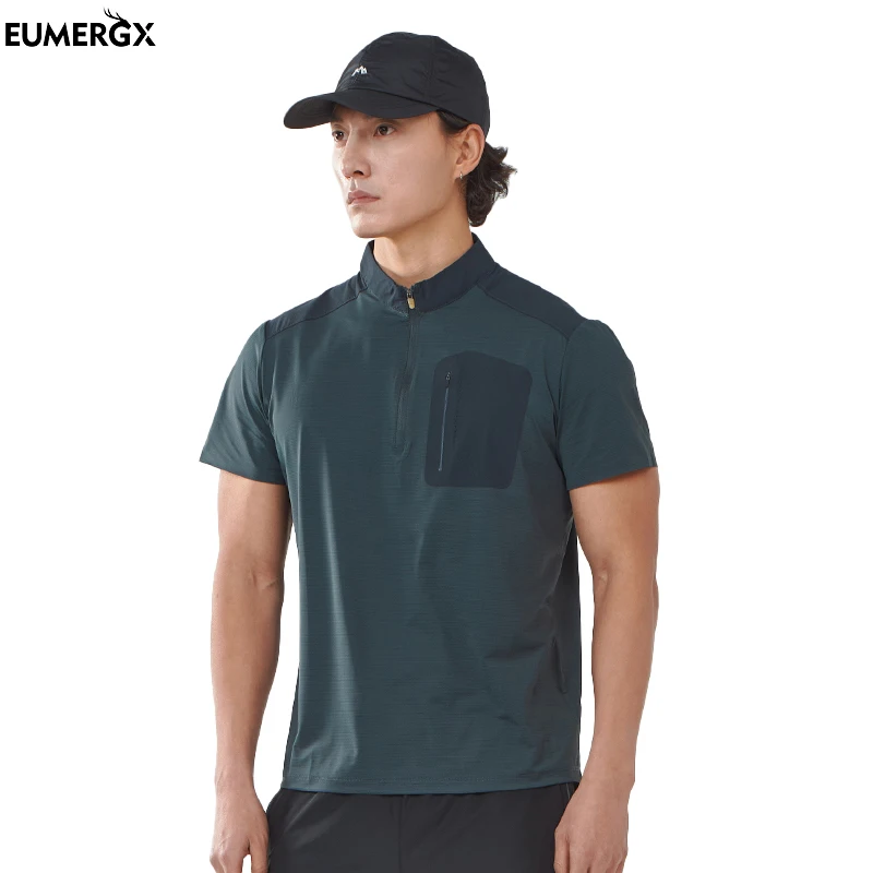 

EUMERGX Men's Cooling T-Shirt Quick Dry Stretch Short Sleeved Tee Trekking Mountaineering Stand-Up Collar Short Sleeve T-Shirt