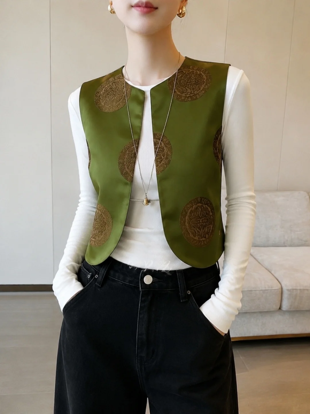 Fashionable Print Sleeveless Vest Women's Commute Style Summer New Arrival Elegant National Style Poetess Lin Brand