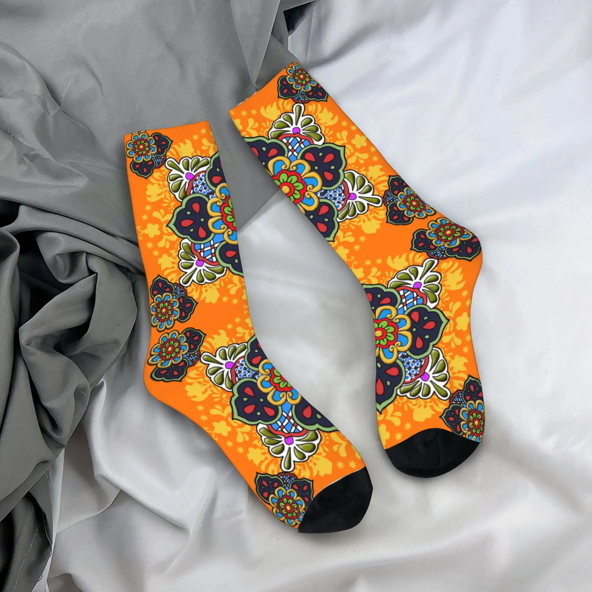 

Custom Mexican Talavera Flower Ceramic Tile Men's Crew Socks Unisex Cool Spring Summer Autumn Winter Dress Socks