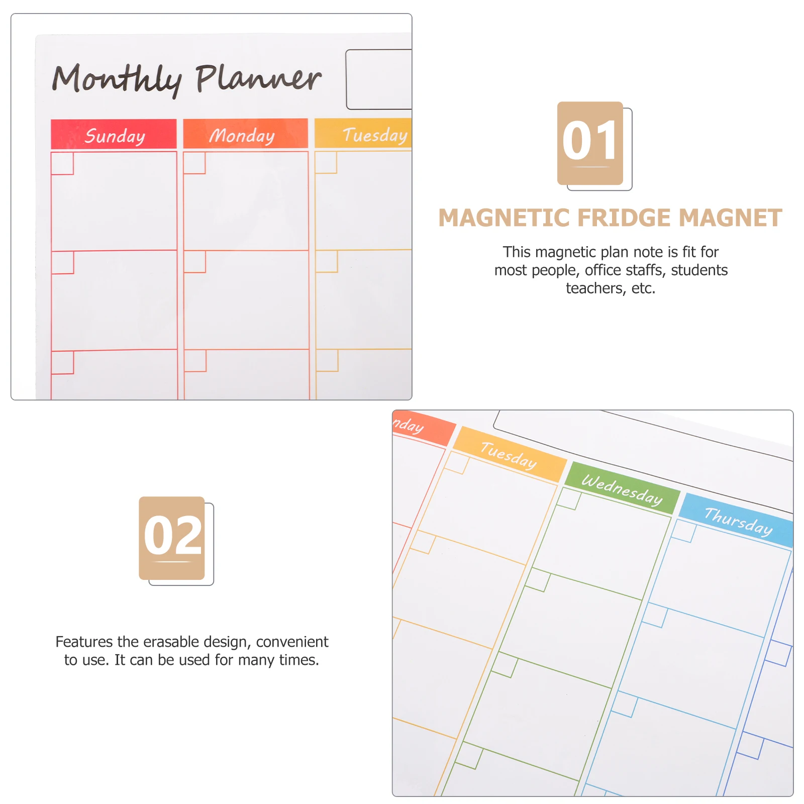 Magnetic Fridge Whiteboard Dry Erase Planner Calendar Monthly Scheduling Board Reusable Erasable Large Note Space Smooth Writing