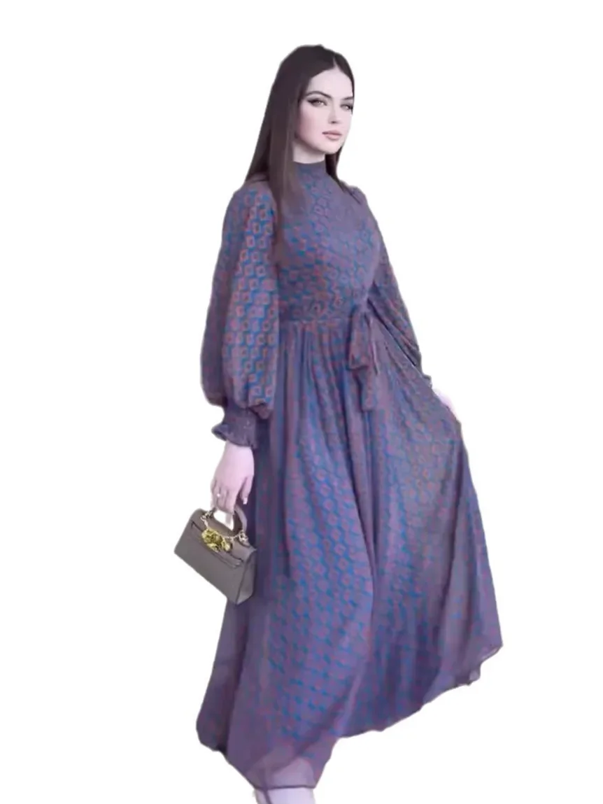 Eid Muslim Vestidos Women Abaya Jalabiya Party Arab Long Robe Print Ramadan Morocco Dubai Abayas Kaftan Islam Lace Up Dresses
