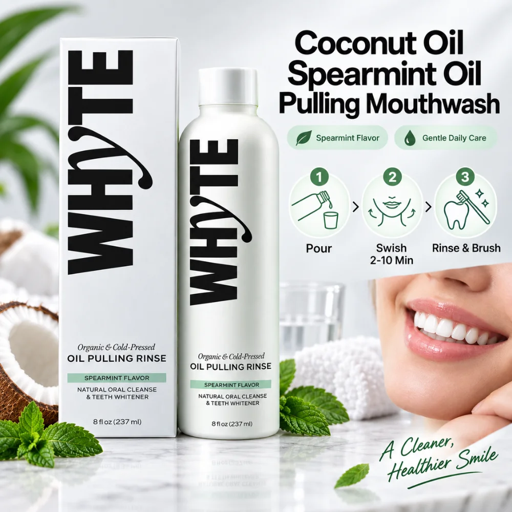 237ml Coconut Oil Pulling Mouthwash with Peppermint Leaf Extract Deep Oral Cleansing Fresh Breath Gum Care Daily Rinse