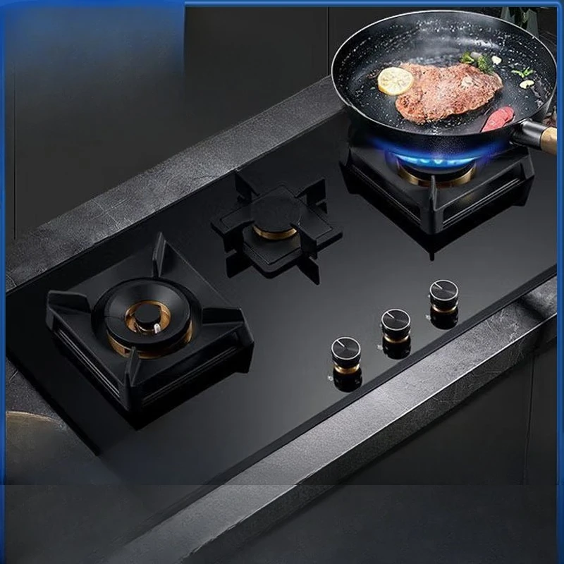

Gas stove Large panel three-burner stove Natural gas desktop embedded household liquefaction stove