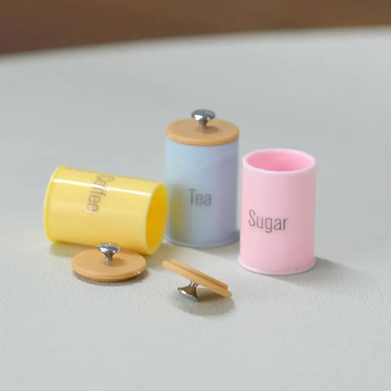 

3Pcs Dollhouse Simulation Nordic Storage Jar Model Kitchen Storage Organzier Candy Box Miniature Food And Play Dry Goods Cans