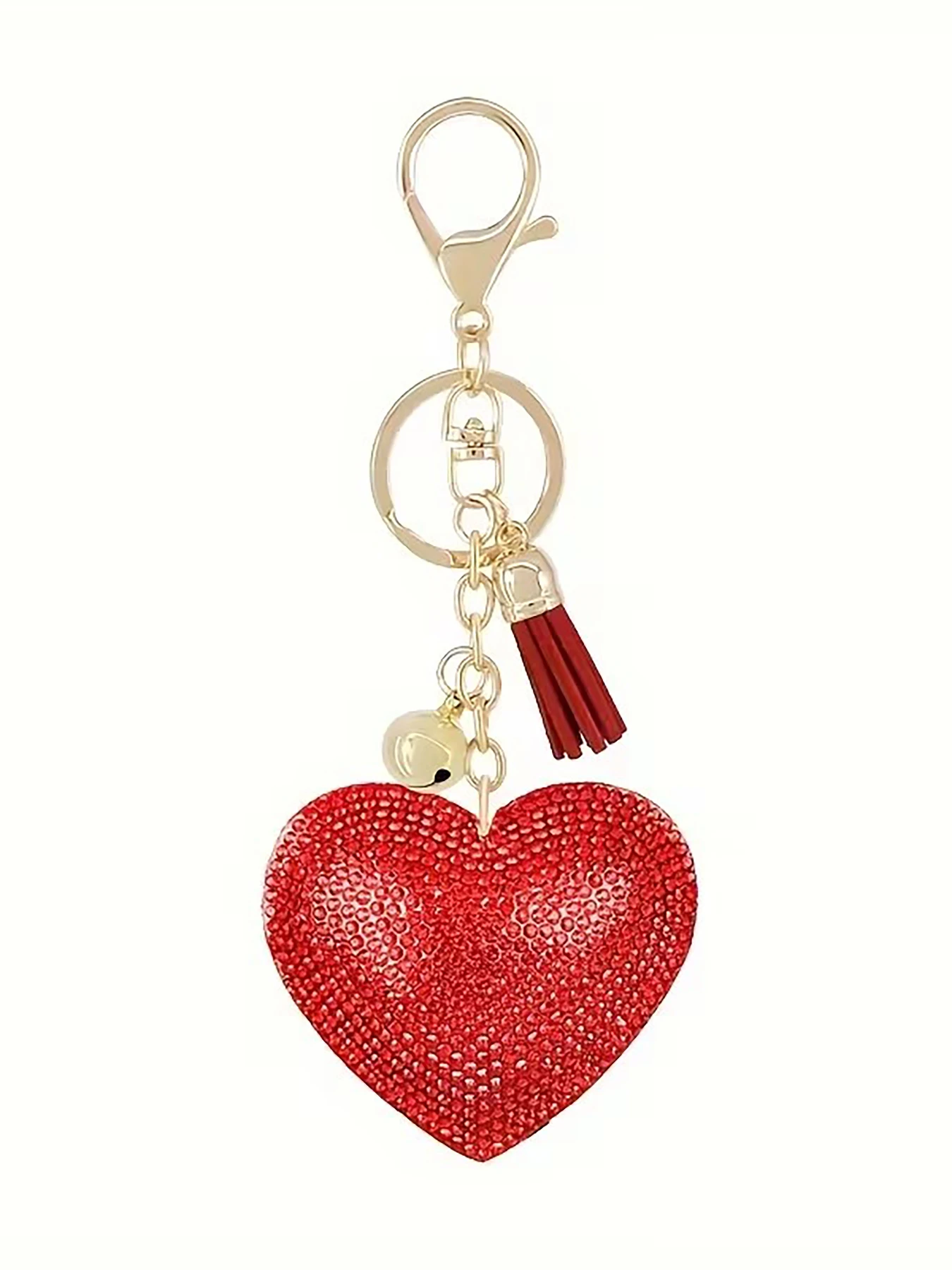 New Rhinestone Keychain, Creative Wool & Alloy Keychain with Heart & Tassel Design, Stylish Car Key Charm, Perfect Gift for Best
