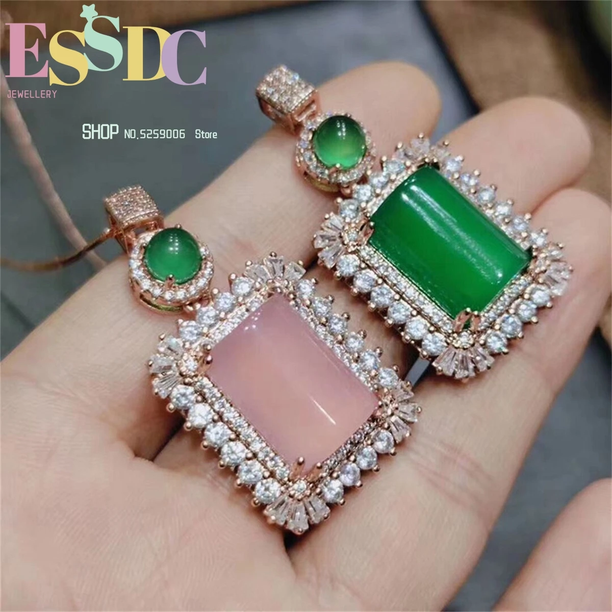 Wholesale 925 Silver Inlaid Ice Chalcedony Semi-cylindrical Pendant Necklace Women Fashion All-match Sweater Chain Pink Chalcedo