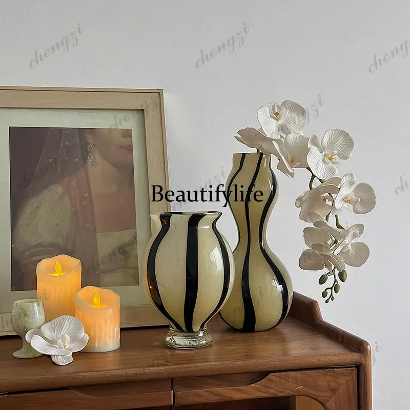 dd182French style vintage vase, glass light luxury, flower vessel, living room flower arrangement for water cultivation