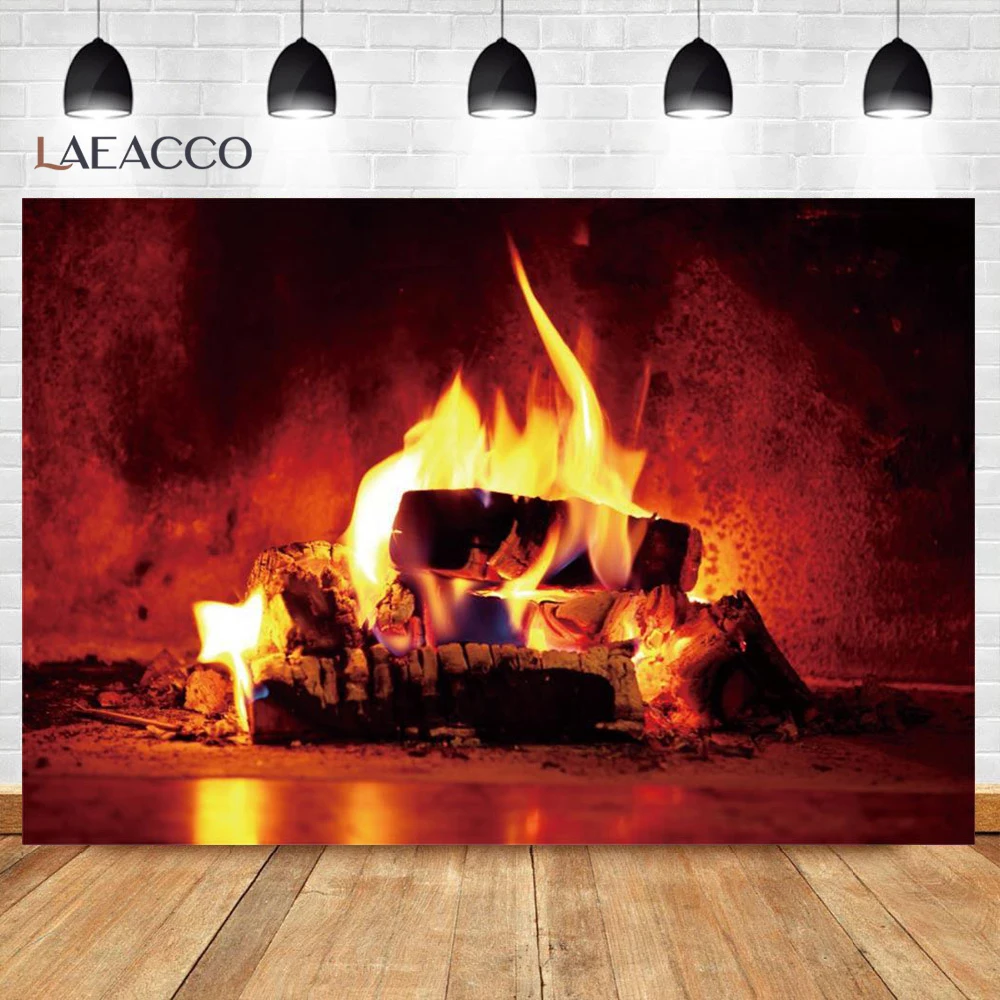 Brick Fireplace Wood Burning Fire Blame Wallpaper Home Decor Country Pattern Photo Backgrounds Photography Backdrop Photo Studio