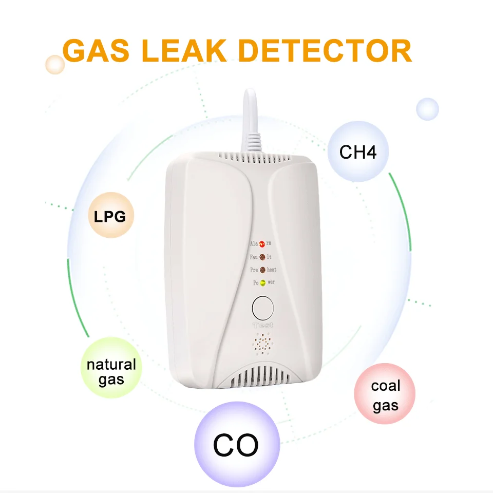 HD2000 Natural Gas Leak Detector Carbon Monoxide Detectors Gas Detectors For Home Sound & Light Alarm Connectable Solenoid Valve