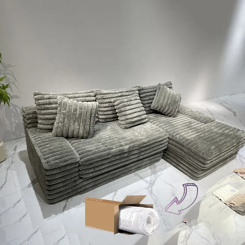 Luxury Design Living Room Furniture Corduroy Fabric Sofa Couch Sectional White Velvet 1+2+3 Love Seater Vacuum Pack Sofa