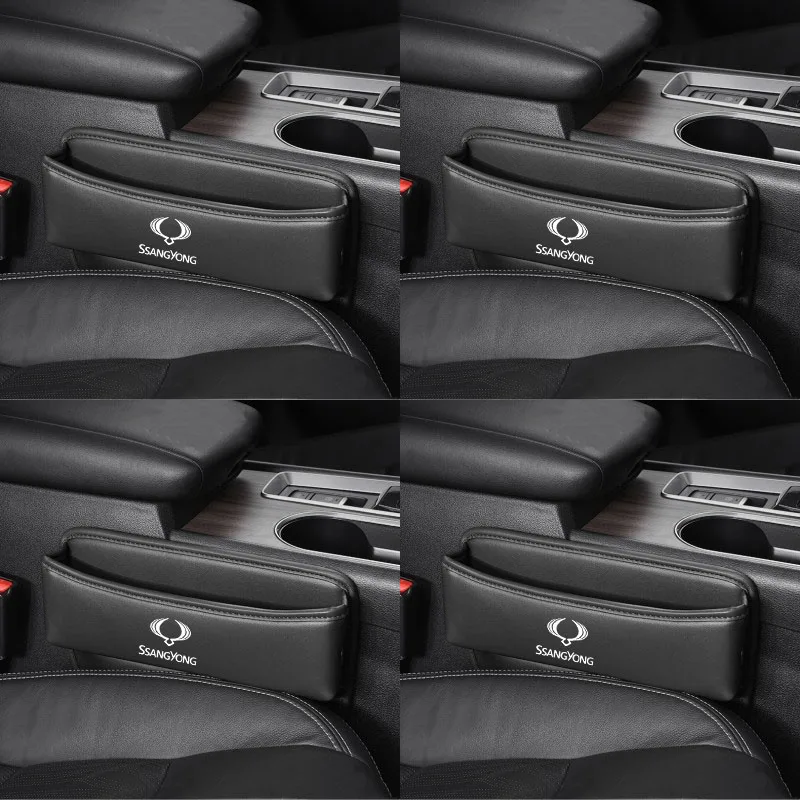 Organizador de asiento de coche, caja de almacenamiento de hendidura de cuero, accesorios de coche para Ssangyong Kyron Rexton Korando Actyon, fibra de carbono