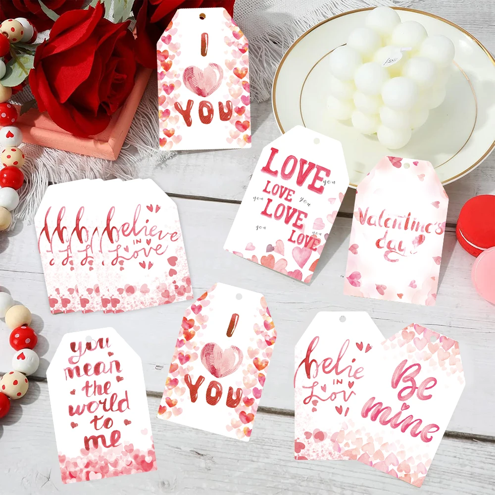 60pcs Valentine's Day Gift Tags Love Heart Happy Valentine's Day Paper Tag Card For Valentines Wedding party Gift Wrapping Decor