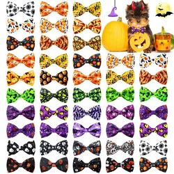 10PCS Pet Halloween Party Dog Bow Tie Skull Print Funny Pet Collar Bowties For Dogs and Cats Bulk Pet Grooming Accessories