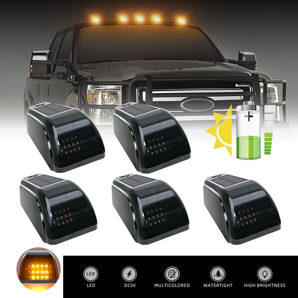 

5X LED Solar Powered Cab Lights Reusable Wireless Truck Roof Lights Truck Pickup Warning Light for Pickup Trucks SUV Motorcycles