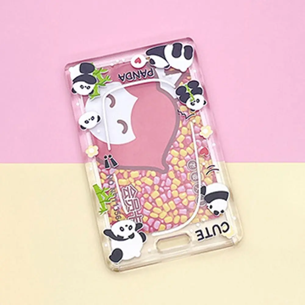 Rabbit Cartoon Acrylic Card Holder Panda Transparent Rabbit Card Case With Lanyard Elastic Buckle Lanyard Bus Card Box Business