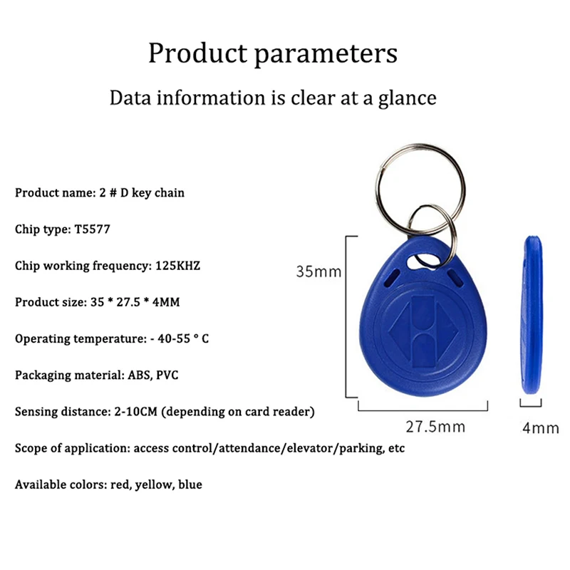 Porte-clés RFID vierge réinscriptible, carte à anneau, porte-clés RFID, réinscriptible, réinscriptible, réinscriptible, réinscriptible, réinscriptible, T5577, 2 pièces