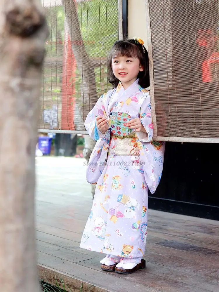 2025 children japanese kimono dress national flower print yukata bathrobe kimono clothing haori japan uniform cosplay costume