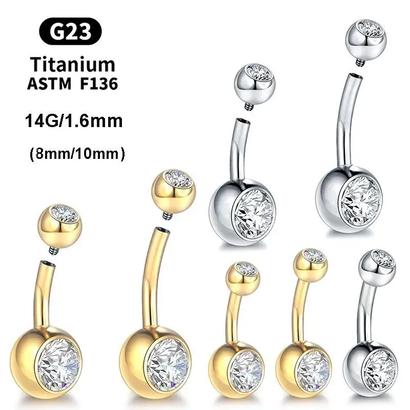 1pc G23 Titanium Belly Button Rings Navel Bar Nombril Piercing CZ Gem 8/10mm 14G 5 Colors Belly Piercing Sexy Jewelry