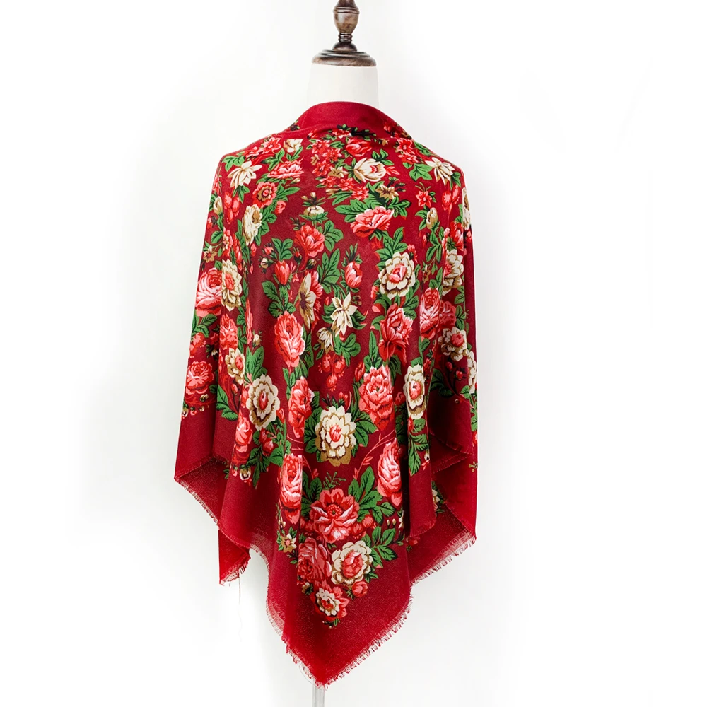 120*120cm Breathable Thin Russian Square Scarf Women Luxury Floral Print Bandana Shawl Foulard Femme Beach Stole Lady Wraps