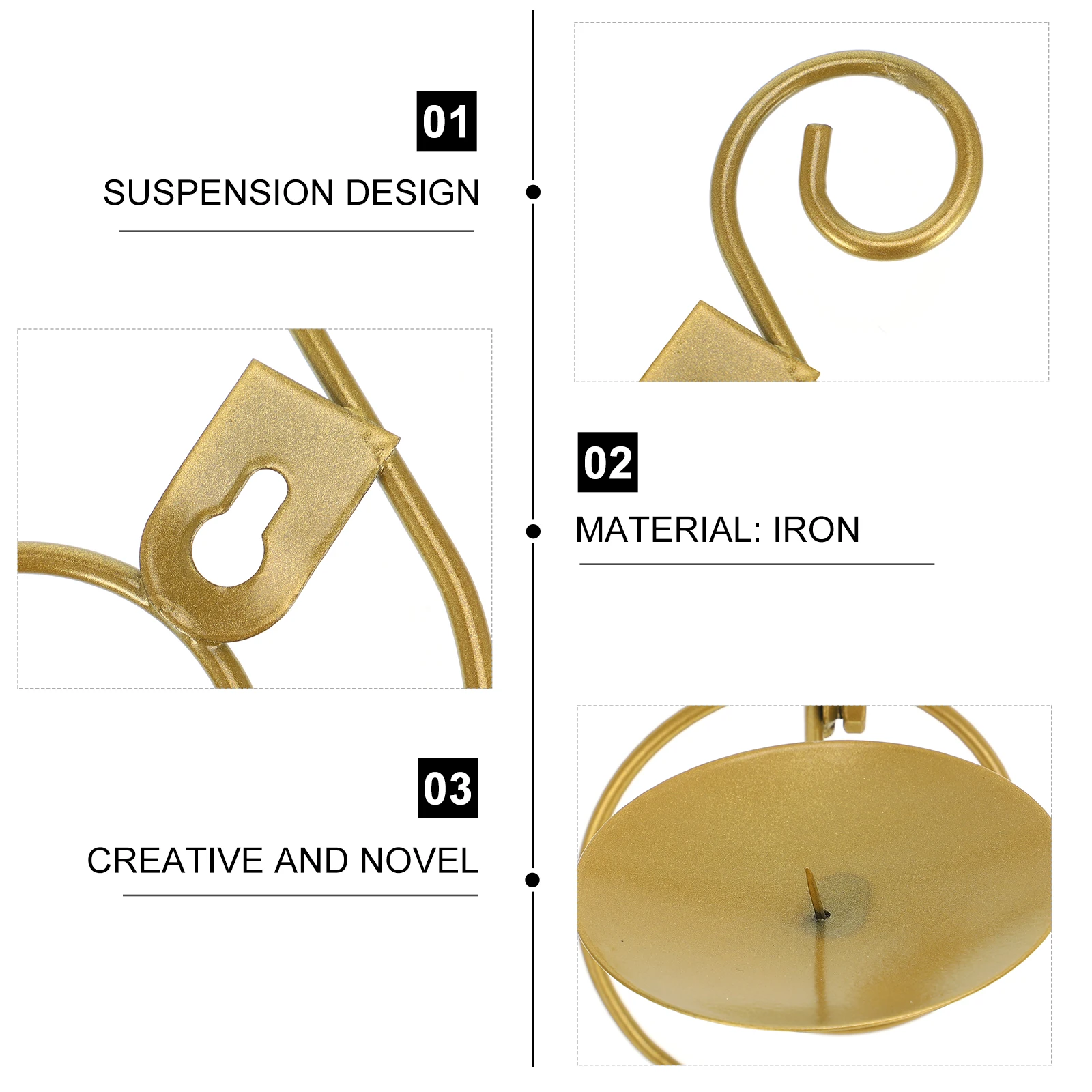 

2Pcs Wall Mounted Iron Holders European Style Stands for Home Office Hotel Decor Golden Rustic Metal Candlestick