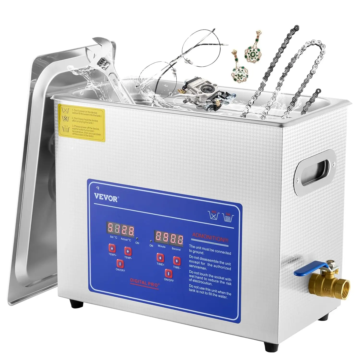 Ultrasonic Cleaner with Digital Timer & Heater, Professional Ultra Sonic Jewelry Cleaner, Stainless Steel Heated Cleaning