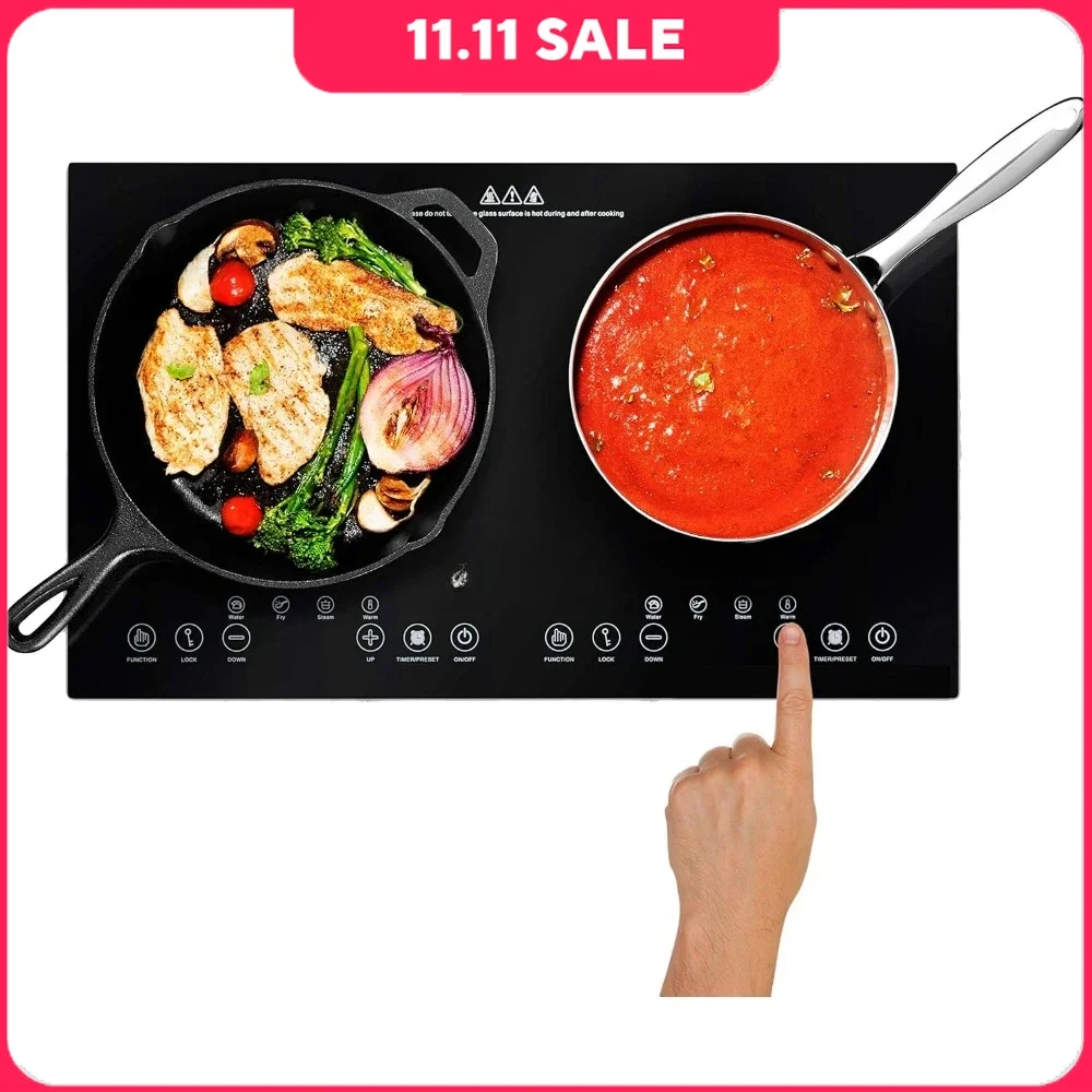 

Electric Induction Cooker,1800W Digital Ceramic Dual Burner W/ Kids Safety Lock, Touch Sensor Control, Double Induction Cooktop